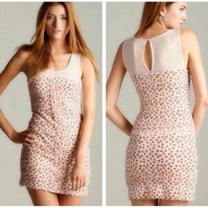 Free People Floral Mesh Ruched Tank Mini Dress XS Sheer Top Bodycon Romantic